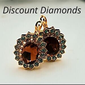 14K Yellow Gold on 925  Red Sapphire & White Baguette Diamond Leverback Earrings